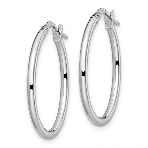 2mm Classic Oval Hoop Earrings in 10k White Gold, 26mm (1 Inch) - Picture 2 of 5